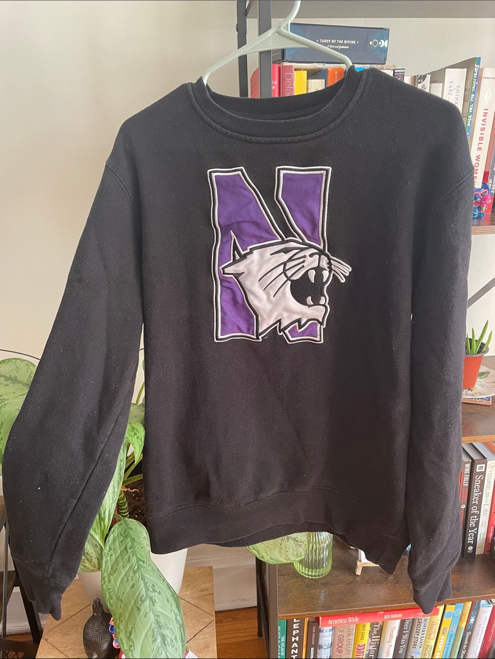 Colosseum Black Crewneck with Purple & White 'N' Wildcat Logo